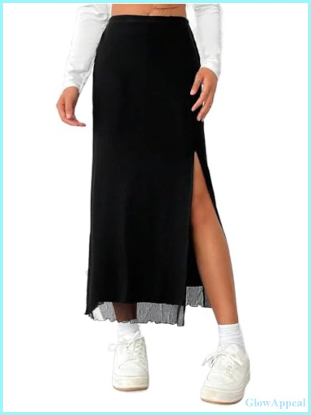 Women's Mesh Slit High Waist Long Maxi Skirt